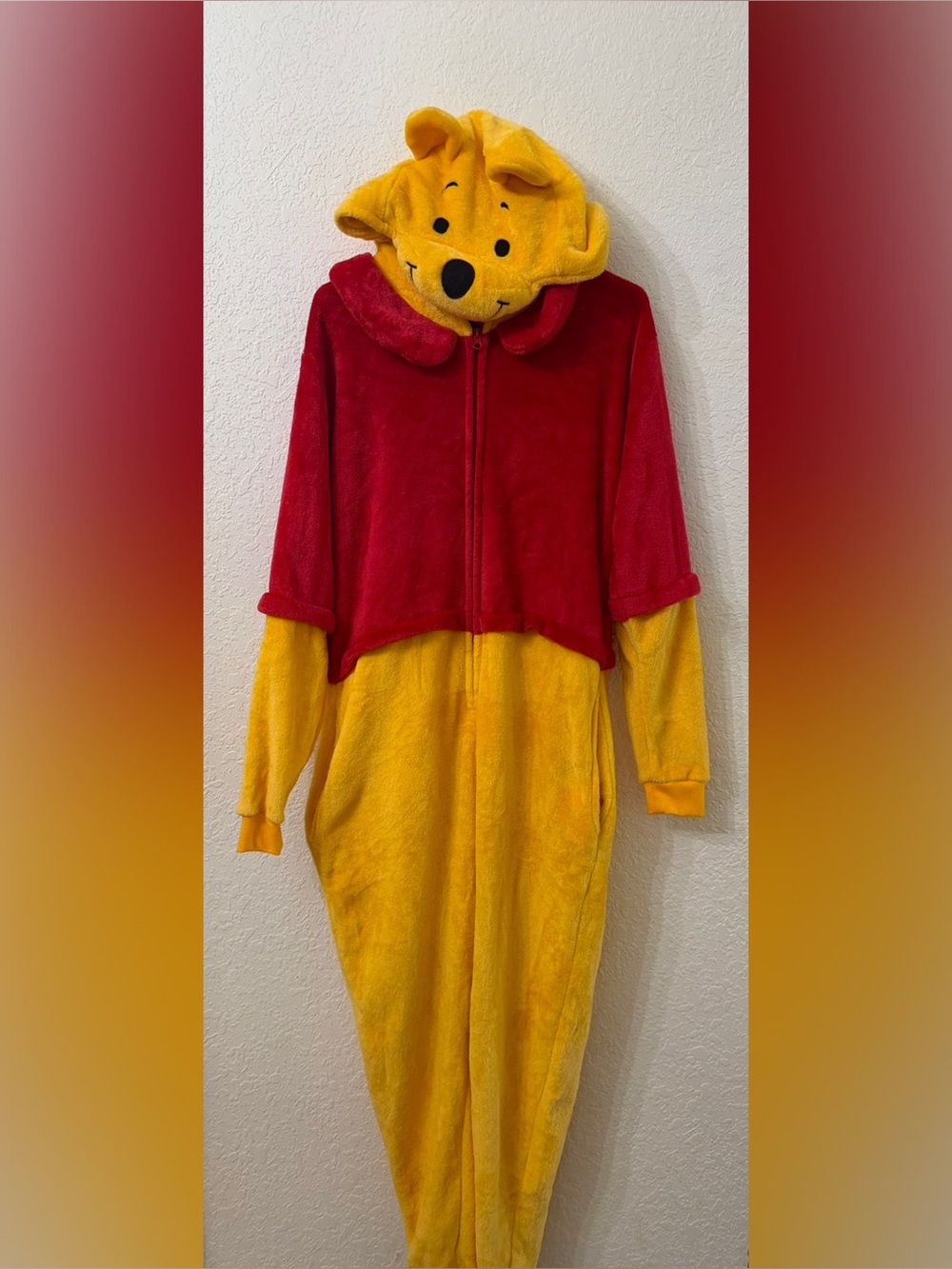 Winnie the Pooh Adult One-Piece Hooded Costume - Yellow & Red